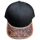 American Darling Men Women Adjustable Cap With Leather On Visor Black