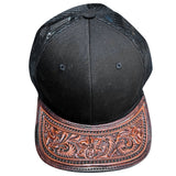 American Darling Men Women Adjustable Cap With Leather On Visor Black