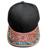 American Darling Men Women Adjustable Cap With Leather On Visor Black