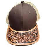 American Darling Men Women Adjustable Cap With Leather On Visor Brown