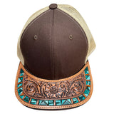 American Darling Men Women Adjustable Cap With Leather On Visor Brown