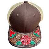 American Darling Men Women Adjustable Cap With Leather On Visor Brown