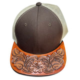 American Darling Men Women Adjustable Cap With Leather On Visor Brown