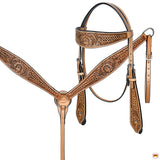 HILASON Western Horse Floral Ranch Roping American Leather Saddle Set Tan