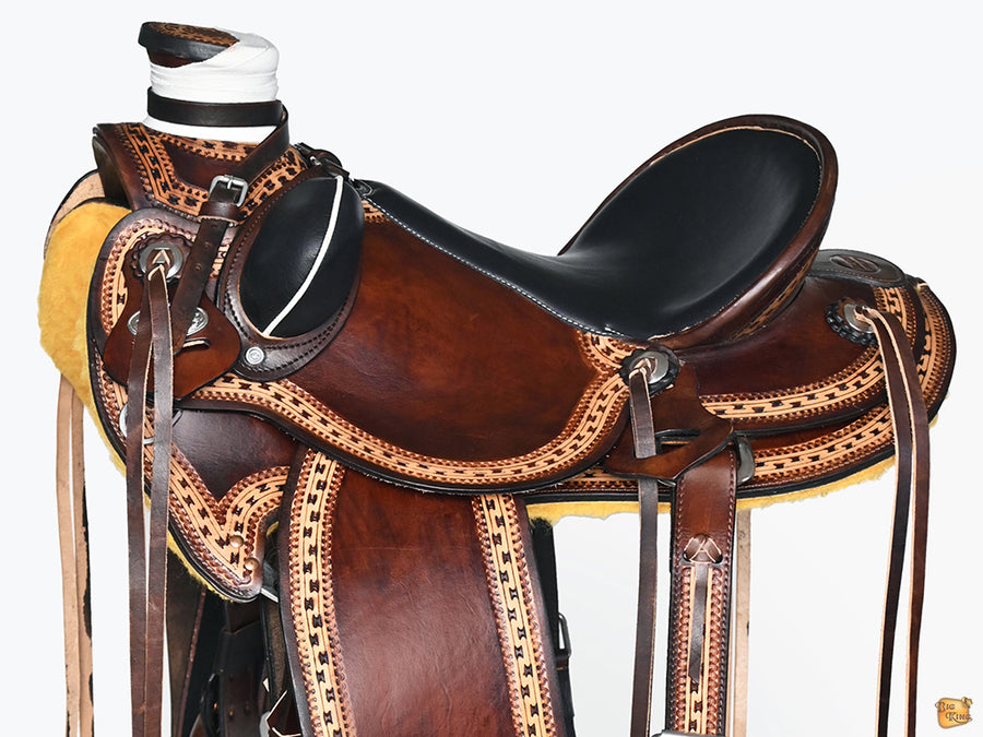 HILASON Western Horse Wade Ranch Roping American Leather Saddle Dark Brown