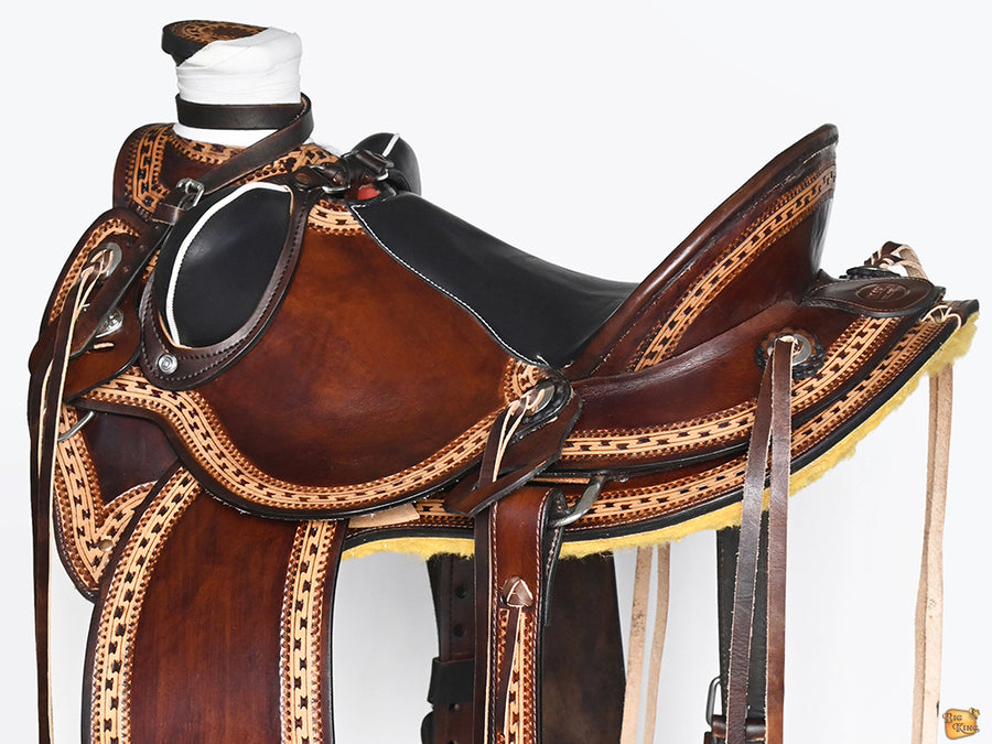 HILASON Western Horse Wade Ranch Roping American Leather Saddle Dark Brown