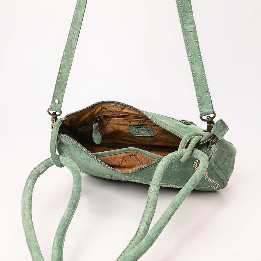 American Darling Boot Stitched Vegetable-Tanned Full Grain Genuine Suede Leather Cross body Bag Green