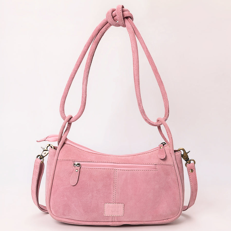 American Darling Boot Stitched Vegetable-Tanned Full Grain Genuine Suede Leather Cross body Bag Pink