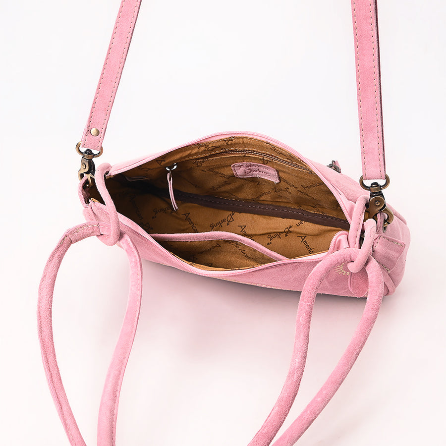 American Darling Boot Stitched Vegetable-Tanned Full Grain Genuine Suede Leather Cross body Bag Pink
