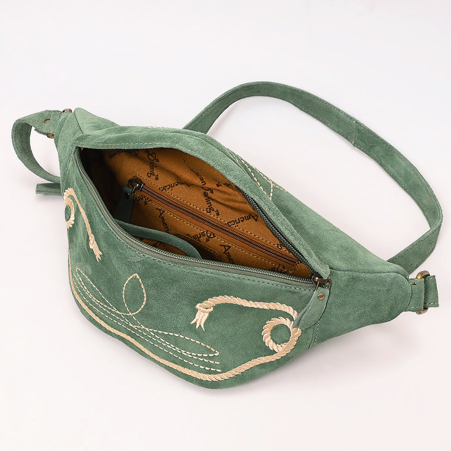 American Darling Genuine Vegetable-Tanned Leather Fanny Pack Crossbody with Western Boot Stitch Embroidery