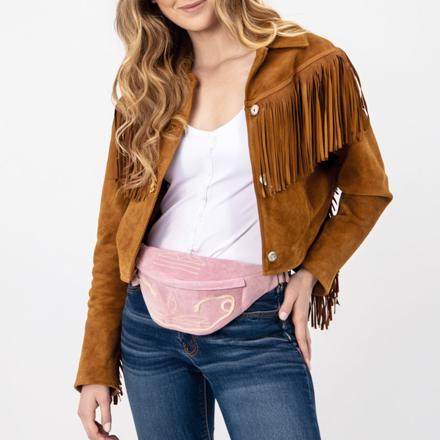 American Darling Genuine Vegetable-Tanned Leather Fanny Pack Crossbody with Western Boot Stitch Embroidery