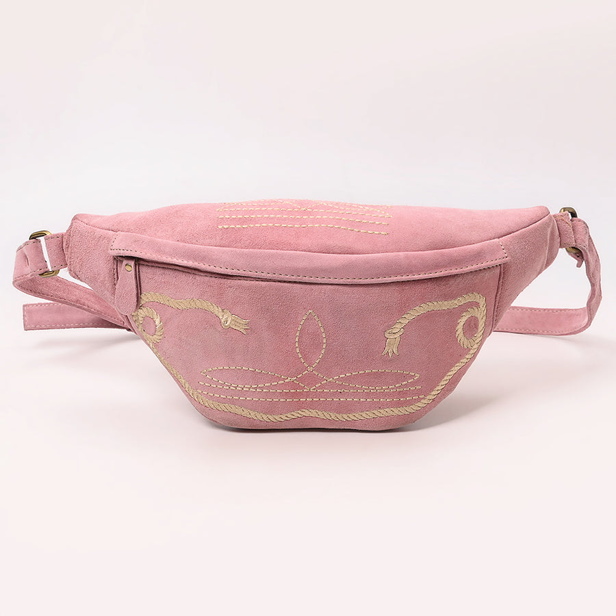 American Darling Genuine Vegetable-Tanned Leather Fanny Pack Crossbody with Western Boot Stitch Embroidery