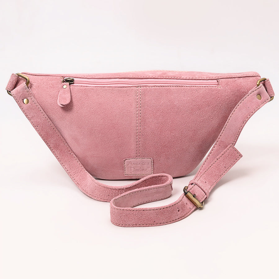 American Darling Genuine Vegetable-Tanned Leather Fanny Pack Crossbody with Western Boot Stitch Embroidery