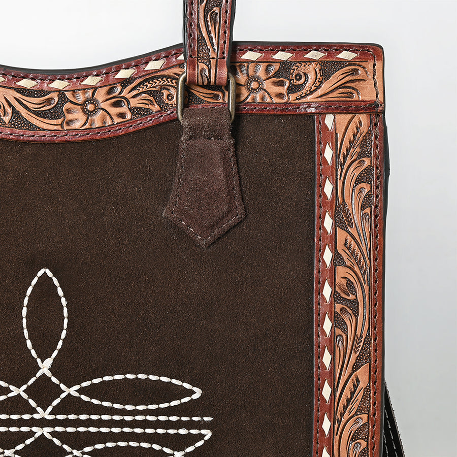 American Darling Western Leather Tote Bag – Hand-Tooled Accents, Premium Genuine Suede Leather, Spacious Everyday Carry Tote