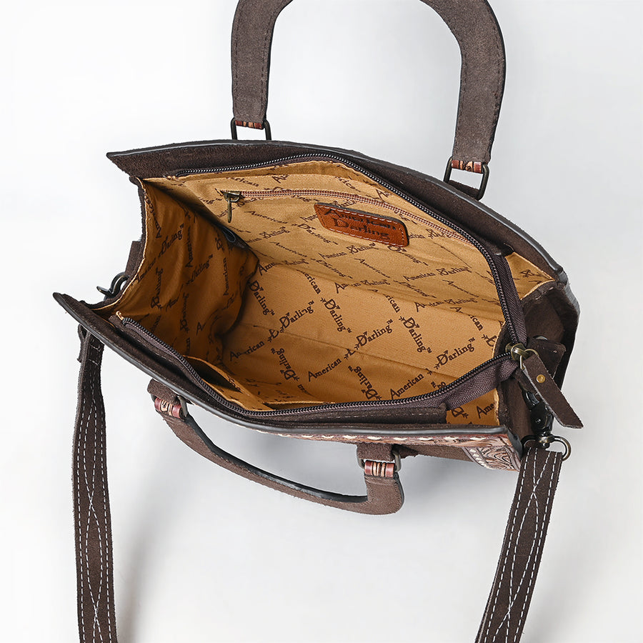 American Darling Western Leather Tote Bag – Hand-Tooled Accents, Premium Genuine Suede Leather, Spacious Everyday Carry Tote