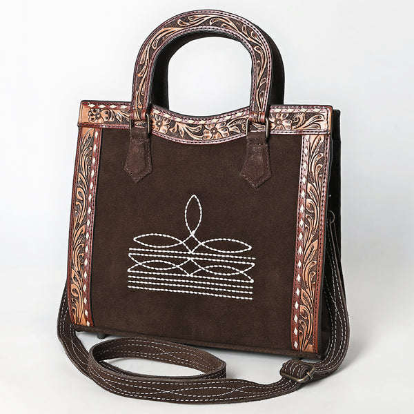 American Darling Western Leather Tote Bag with Hand-Tooled Accents and Genuine Suede Body - Uhorse