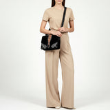 American Darling Black Western Leather Cross Body Bag – Hand-Tooled Accent Strap, Premium Genuine Suede Leather, Compact Everyday Crossbody Purse