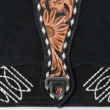 American Darling Black Western Leather Cross Body Bag – Hand-Tooled Accent Strap, Premium Genuine Suede Leather, Compact Everyday Crossbody Purse