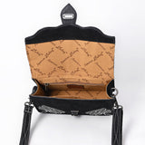 American Darling Black Western Leather Cross Body Bag – Hand-Tooled Accent Strap, Premium Genuine Suede Leather, Compact Everyday Crossbody Purse