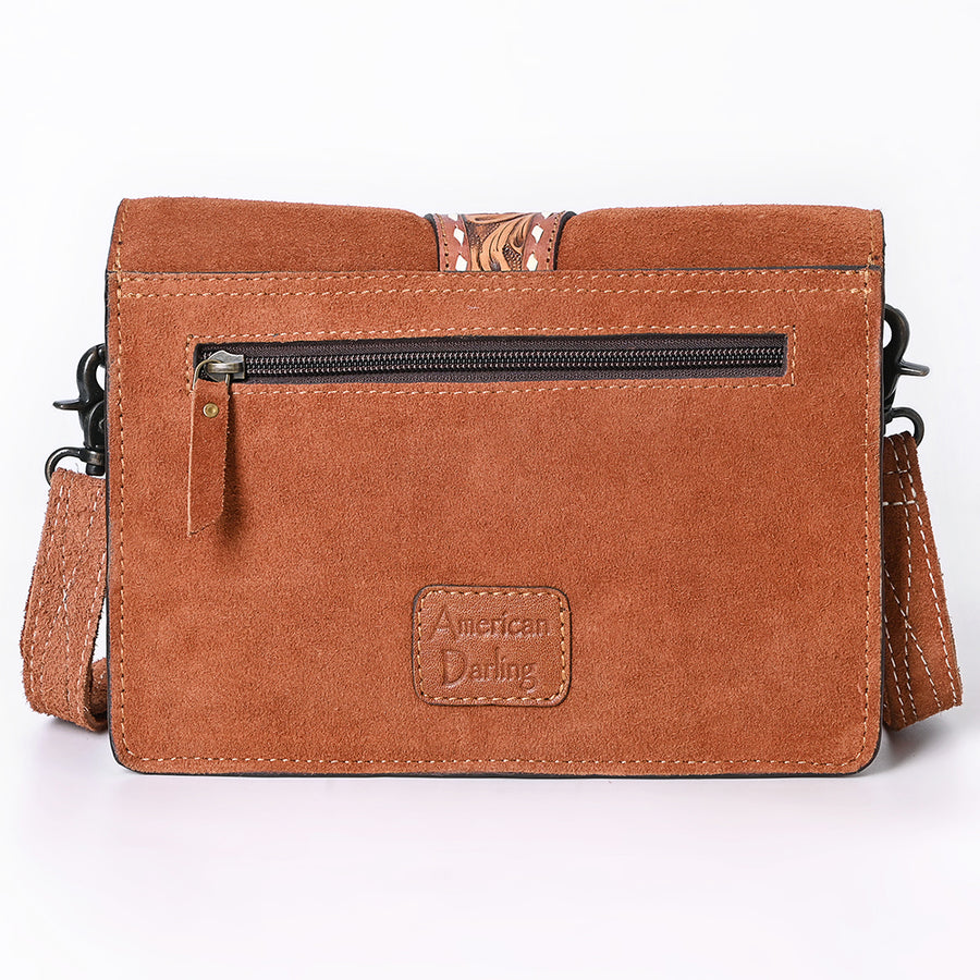 American Darling Black Western Leather Cross Body Bag – Hand-Tooled Accent Strap, Premium Genuine Suede Leather, Compact Everyday Crossbody Purse