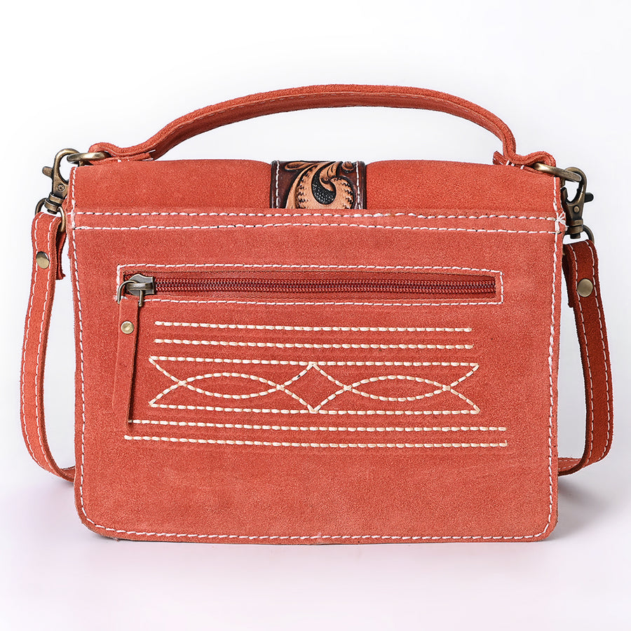 American Darling Hand Tooled Floral Carved Genuine Suede Leather Cross body Bag Genuine Western Purse with YKK Zipper