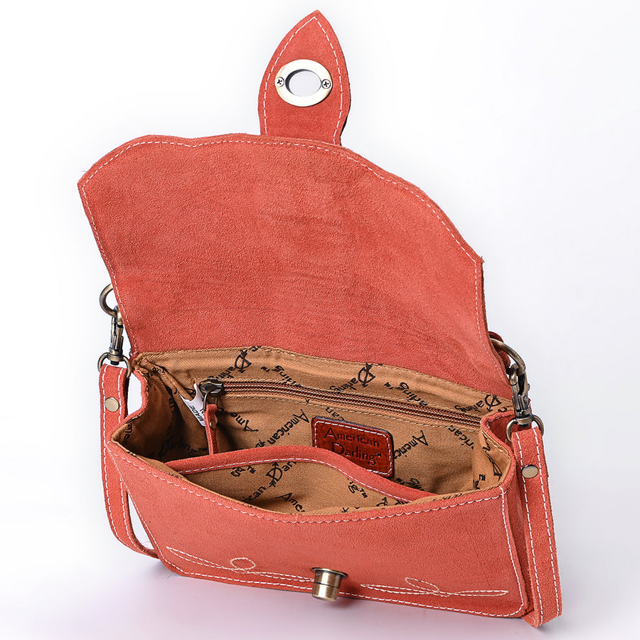American Darling Hand Tooled Floral Carved Genuine Suede Leather Cross body Bag Genuine Western Purse with YKK Zipper