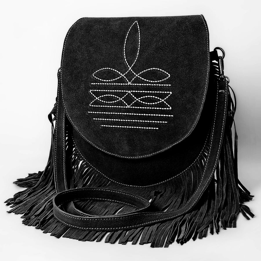 American Darling Western Boot Stitched Genuine Suede Leather Fringe Messenger Bag - Uhorse