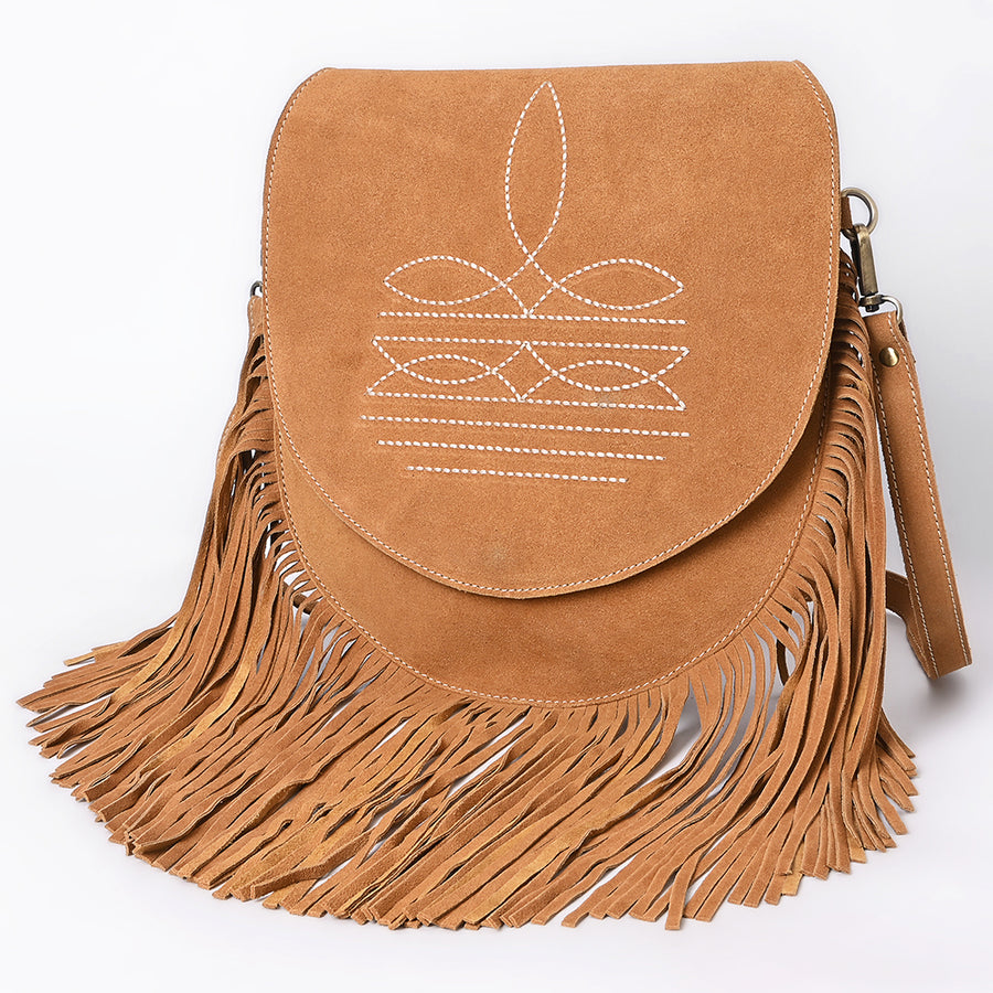 American Darling Western Boot Stitched Genuine Suede Leather Fringe Messenger Bag - Uhorse