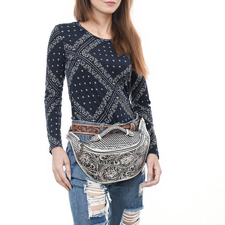 American Darling Fanny Pack Hand Tooled Genuine Western Leather Women Bag Handbag Purse