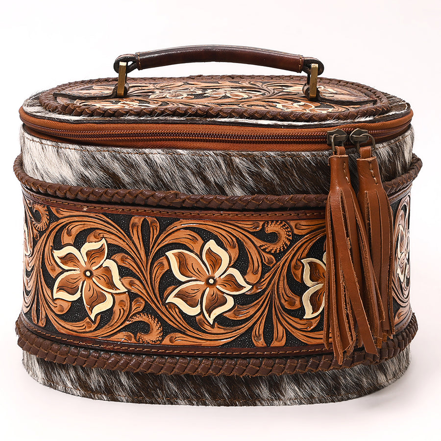 American Darling Hand Tooled Floral Carved Hair-On Cowhide Cross body Bag Genuine Leather Western Purse with YKK Zipper