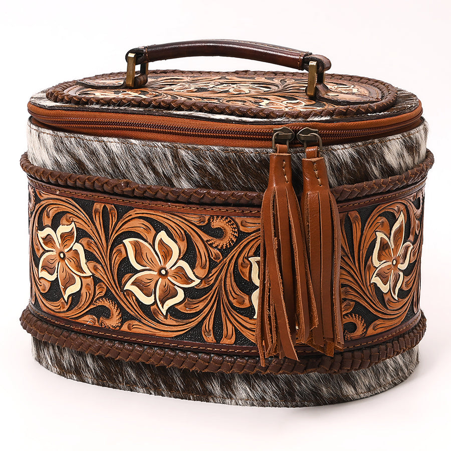 American Darling Hand Tooled Floral Carved Hair-On Cowhide Cross body Bag Genuine Leather Western Purse with YKK Zipper