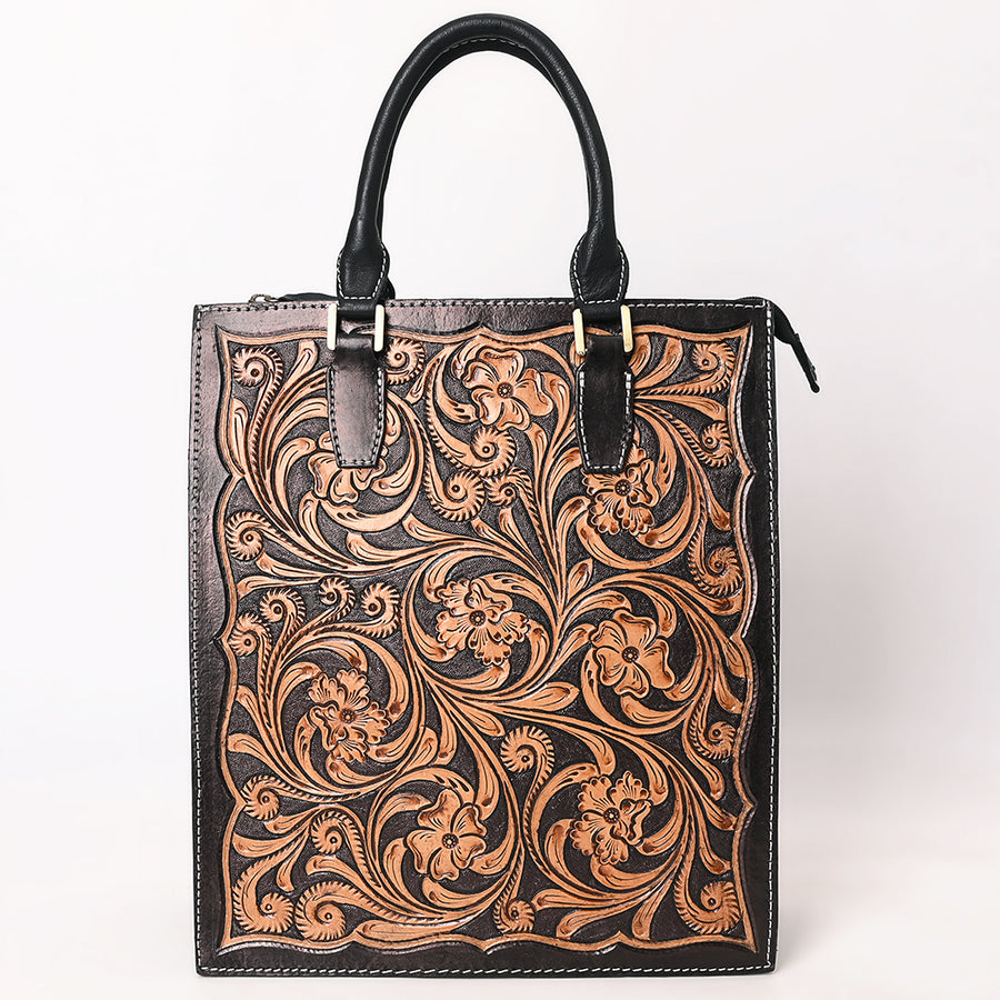 American Darling Hand Tooled Floral Carved Vegetable-Tanned Full Grain Genuine Leather Tote Bag with YKK Zipper