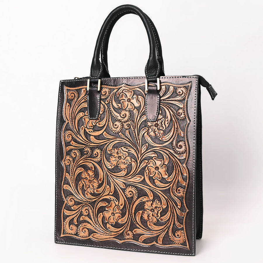 American Darling Hand Tooled Genuine Leather Tote Bag Floral Carved - Uhorse