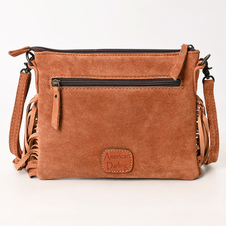 American Darling Western Leather Cross Body Bag – Hand-Tooled Accents, Fringes, Premium Genuine Suede Leather, Compact Everyday Boho Western Purse