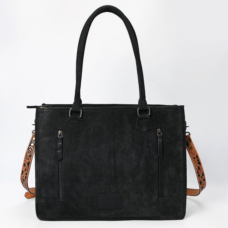 American Darling Western Leather Tote Bag – Genuine Tooled Panels, Fringe Accents, Spacious Design, Premium Craftsmanship