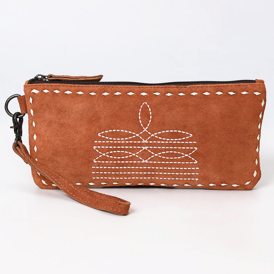 American Darling Western Genuine Suede Leather Wristlet Bag – Handmade Design, Buck Stitching, Compact Everyday Carry with Premium Craftsmanship