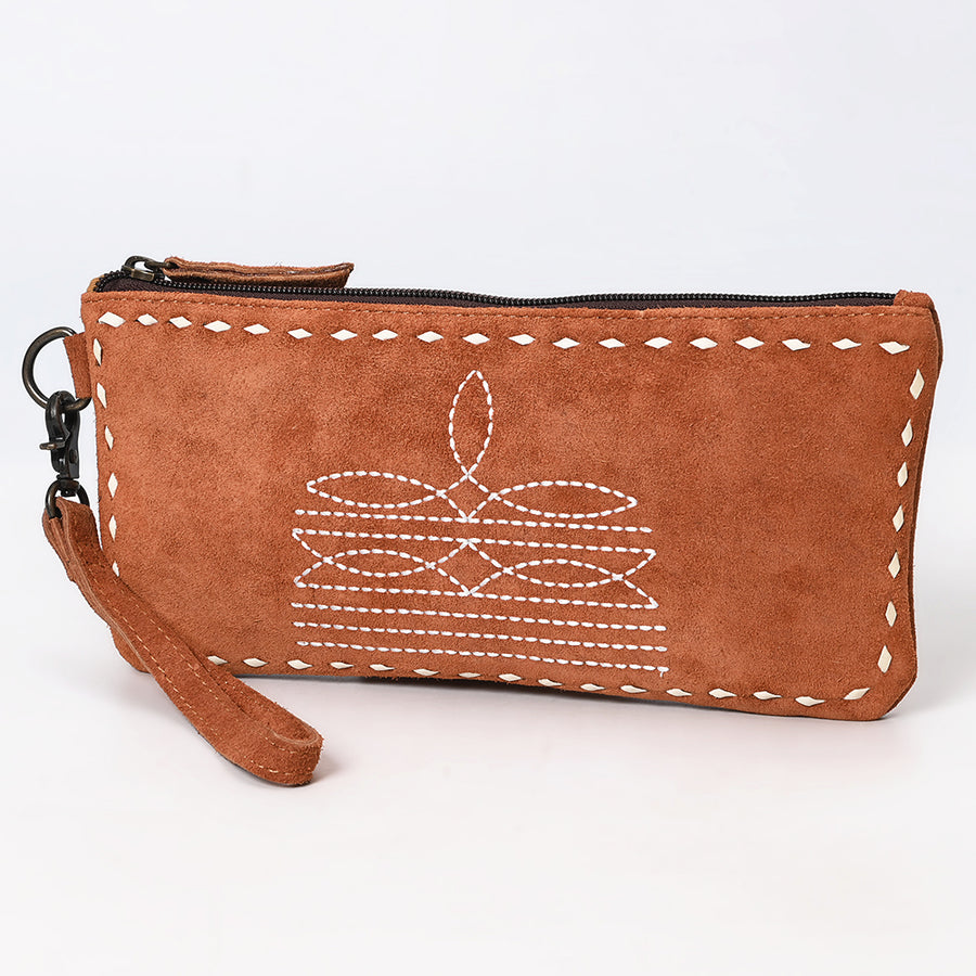 American Darling Western Genuine Suede Leather Wristlet Bag with Buck Stitching - Handcrafted Genuine Design - Uhorse
