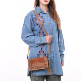 American Darling ADBG1653 Cross Body Hand Tooled Suede Genuine Western Leather Women Bag Western Handbag Purse
