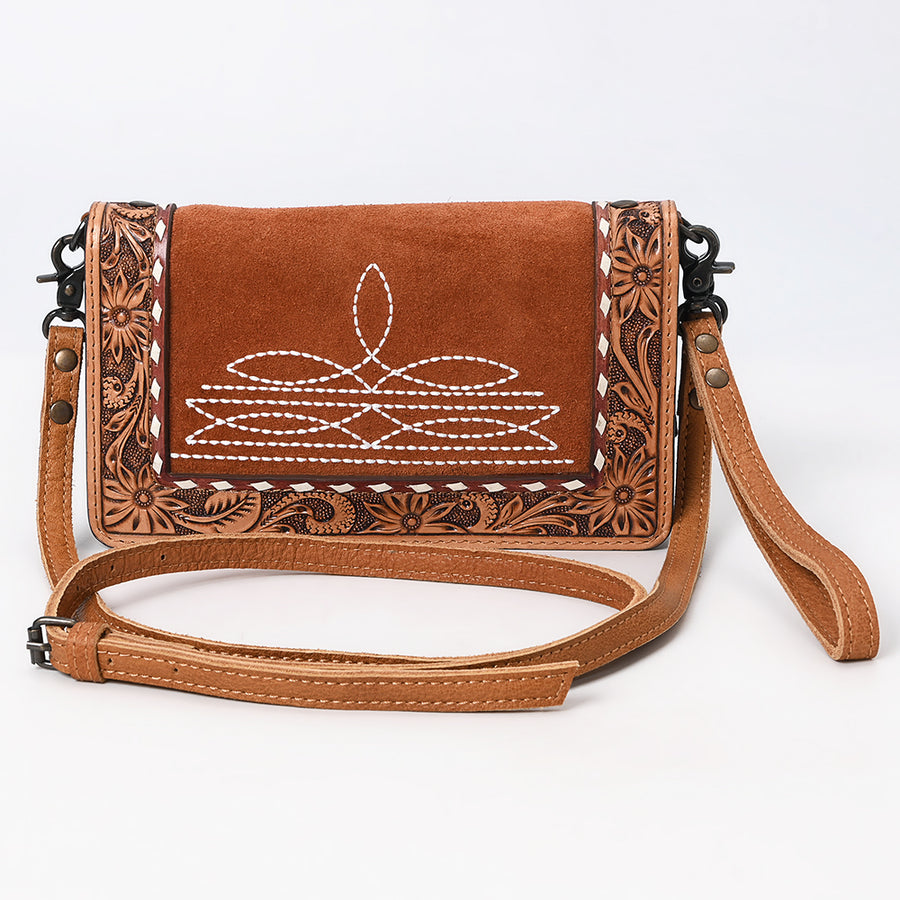 American Darling Western Genuine Suede Leather Organiser Bag – Hand-Tooled Design, Buck Stitched, Compact Everyday Carry with Premium Craftsmanship