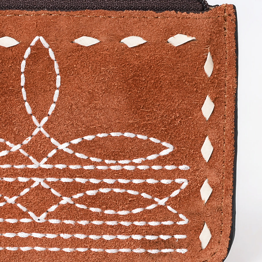 American Darling Western Genuine Suede Leather Card Holder – Compact Genuine Leather Design, Buck Stitched Detailing, Secure Zippered Essentials Case