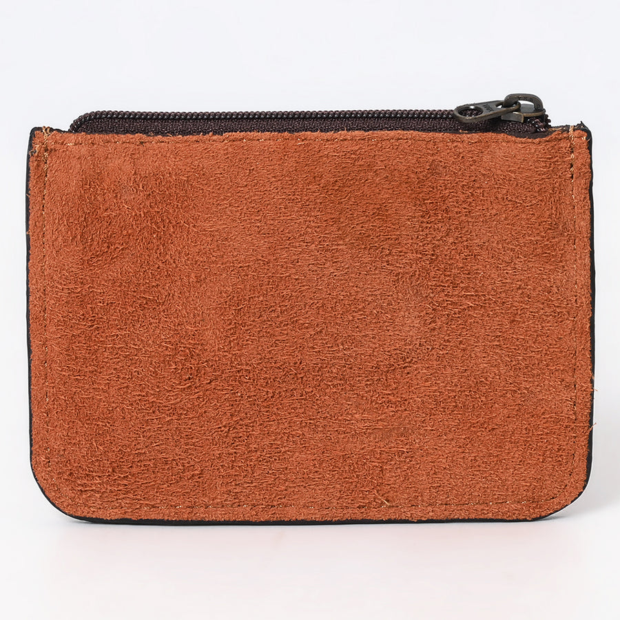 American Darling Western Genuine Suede Leather Card Holder – Compact Genuine Leather Design, Buck Stitched Detailing, Secure Zippered Essentials Case