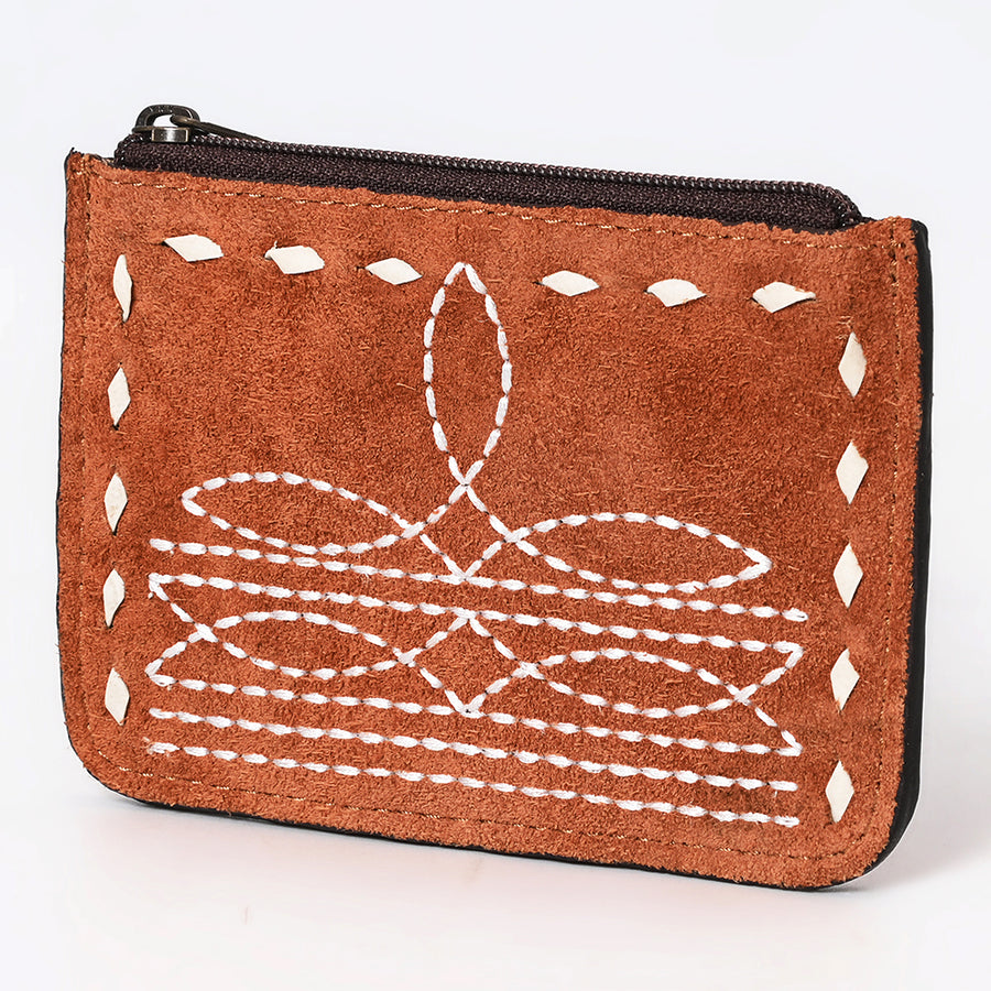 American Darling Western Genuine Suede Leather Card Holder with Buck Stitching - Handcrafted Compact Design - Uhorse