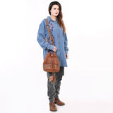 American Darling ADBG1656 Bucket Hand Tooled Suede Genuine Western Leather Women Bag Western Handbag Purse