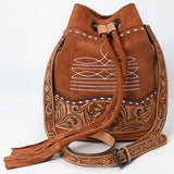 American Darling ADBG1656 Bucket Hand Tooled Suede Genuine Western Leather Women Bag Western Handbag Purse