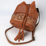 American Darling ADBG1656 Bucket Hand Tooled Suede Genuine Western Leather Women Bag Western Handbag Purse