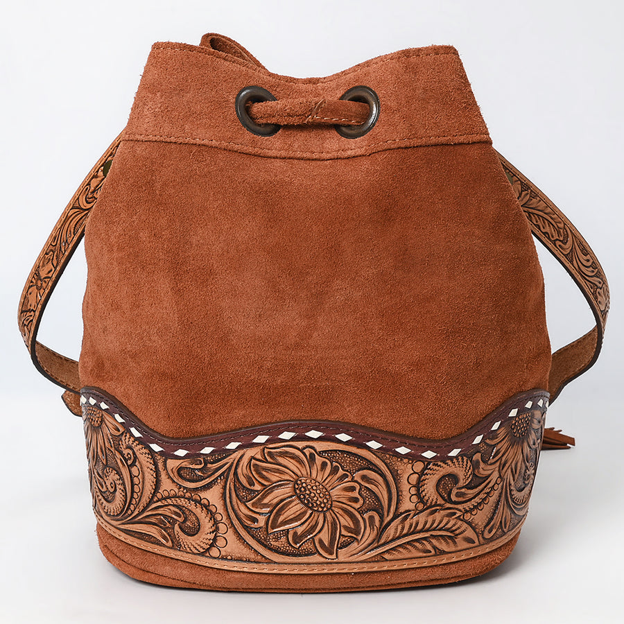 American Darling Western Genuine Suede Leather Bucket Bag – Genuine Hand-Tooled Design, Tassels, Spacious Everyday Carry with Premium Craftsmanship