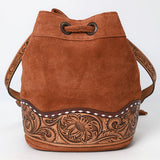 American Darling ADBG1656 Bucket Hand Tooled Suede Genuine Western Leather Women Bag Western Handbag Purse