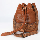 American Darling ADBG1656 Bucket Hand Tooled Suede Genuine Western Leather Women Bag Western Handbag Purse