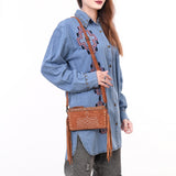 American Darling ADBG1662 Cross Body Hand Tooled Suede Genuine Western Leather Women Bag Western Handbag Purse