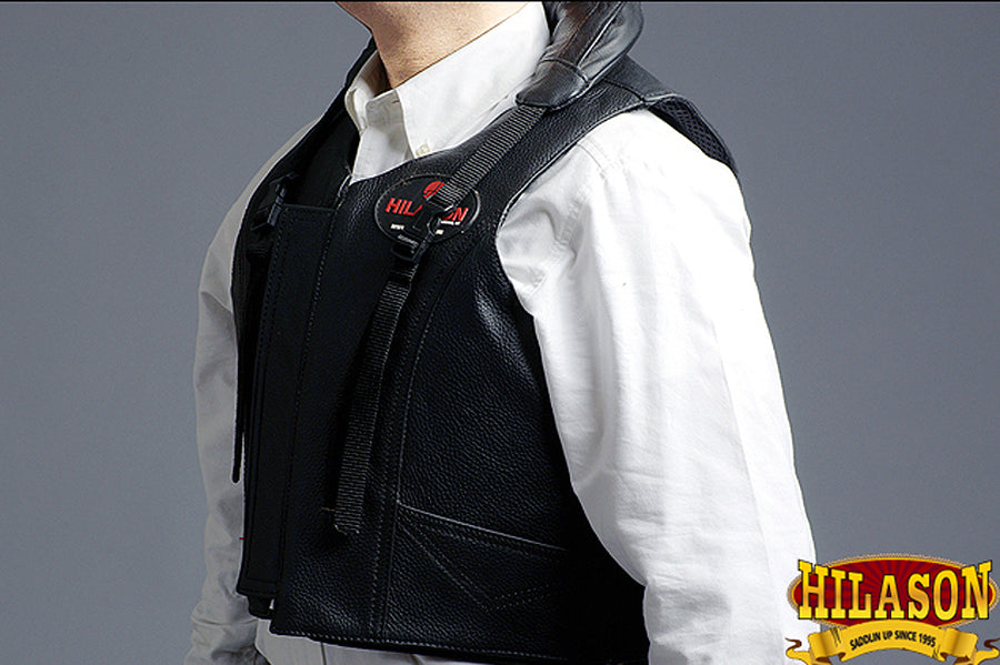 HILASON Safety Tall Collar Bull Riding Vest Protective Leather Black |Equestrian |Unisex |Rodeo